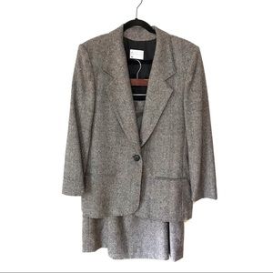Vintage Pendleton 80s | Grey Herringbone Wool Suit Set Blazer Skirt